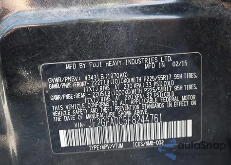 2015 Subaru Xv Crosstrek 2.0I Premium from USA, damaged, VIN JF2GPADC5F8244761